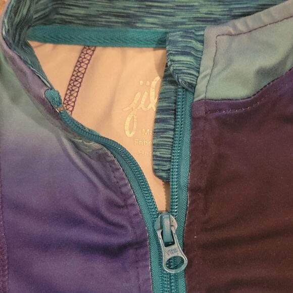 Jill Yoga Track Suit Outfit Blue Teal Ombre Jacket and Pants Set Full Zip - Picture 5 of 10